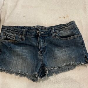 refuge Distressed Dark Blue Denim Cutoff Shorts